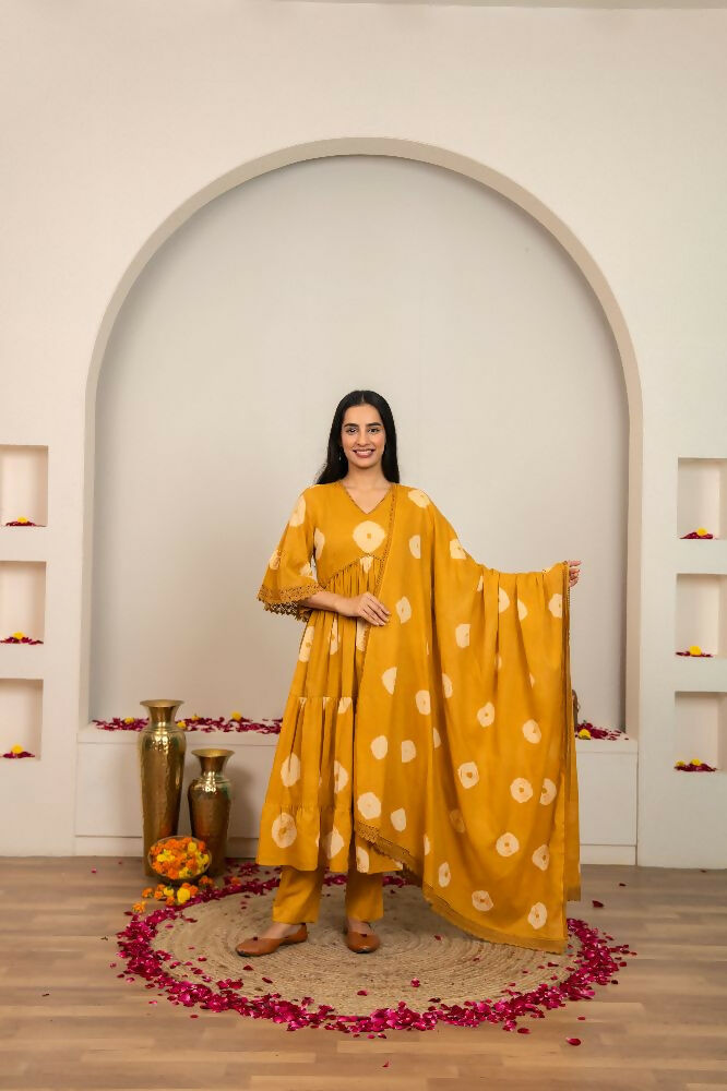 Joban Fashion Musard Yellow Tie & Dye Cotton Suit Set
