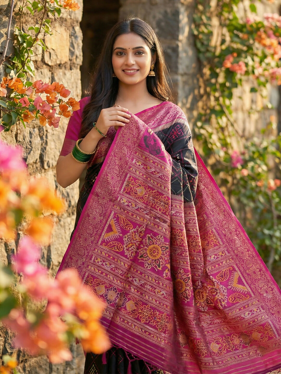 Shree Shyam Fashion Black Pochampally Silk Saree