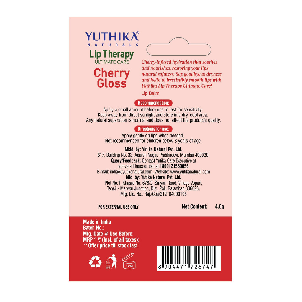 Yuthika Moisturizing Lip Balm – Cherry Gloss