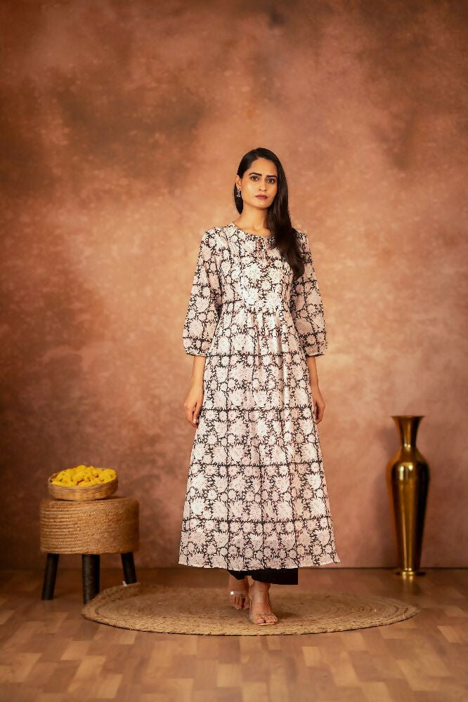 Joban Fashion Black Floral Hand Block Printed Cotton Kurta Pant Set