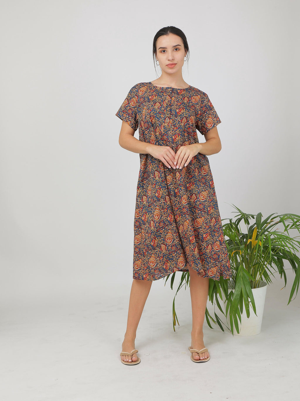 Breathables Women Cotton Printed Loungewear Nightie Blue I Night Wear | Nighty | Jaipuri Print