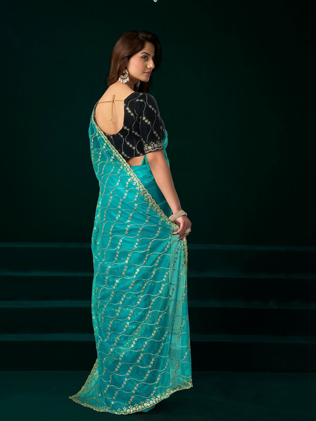 Joban Fashion Turquoise Net Party Wear Sarees