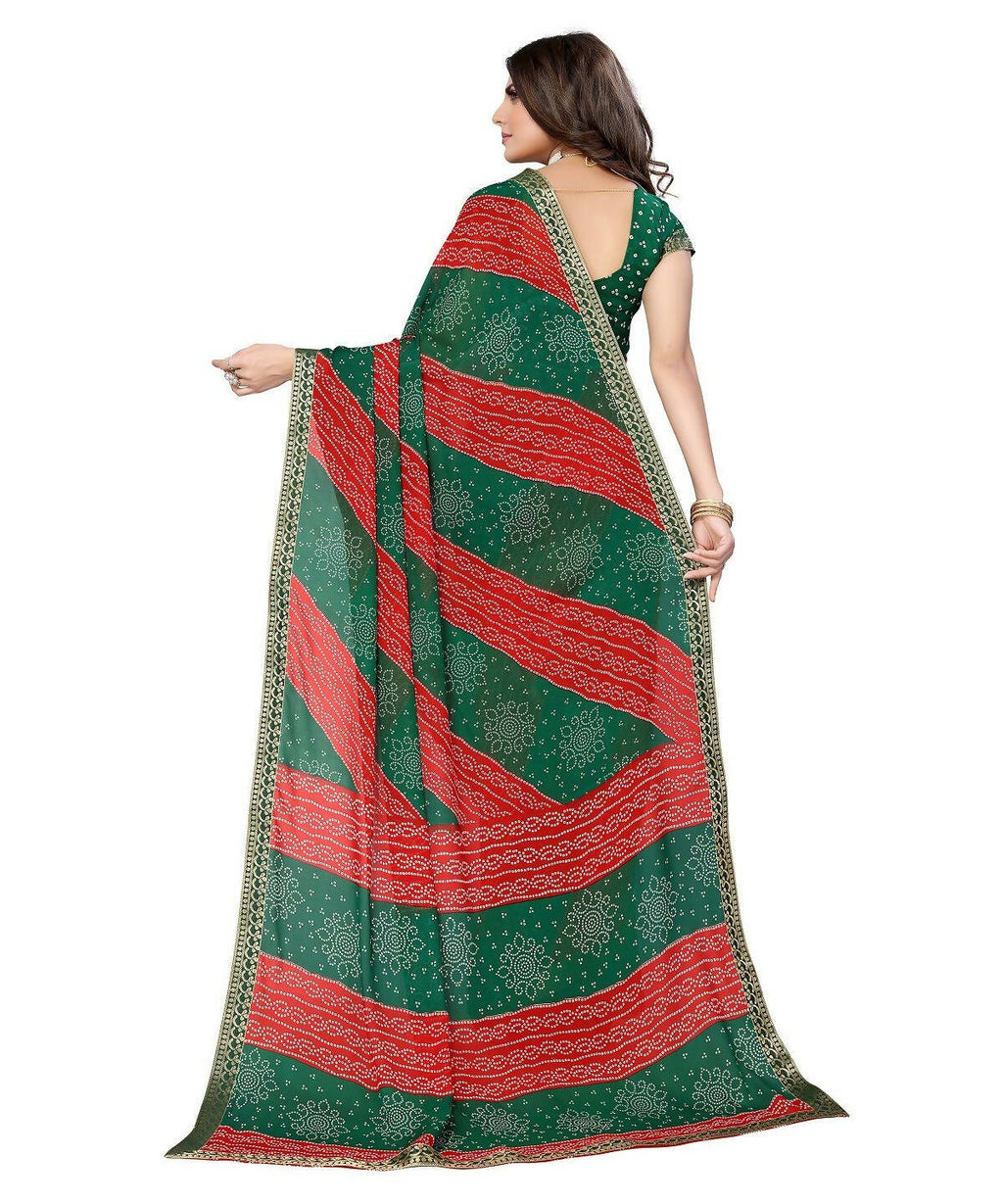 Vamika Green Georgette Printed With Lace Saree (MANYA GREEN RED)