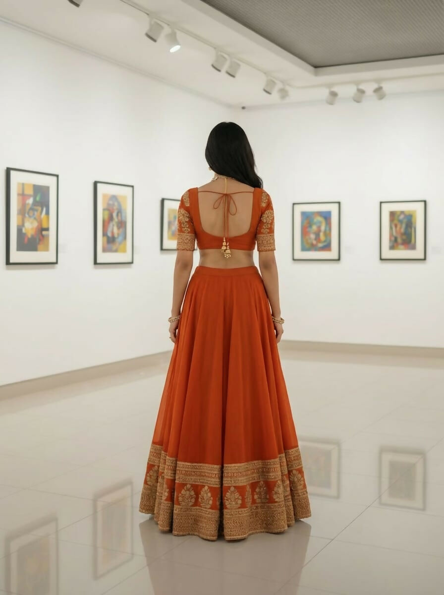 Lehenga Mart Designer Indian Wedding Lehenga Choli-Rusty Orange