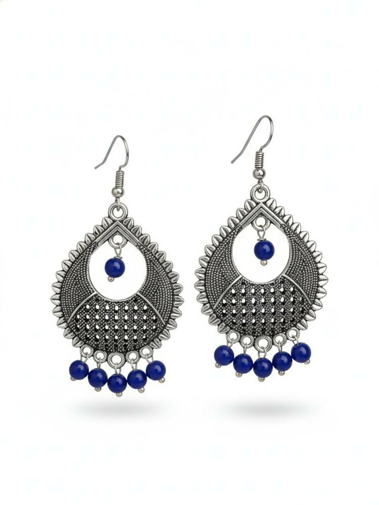 NVR Women German Silver Oxidised Chandbali Earrings