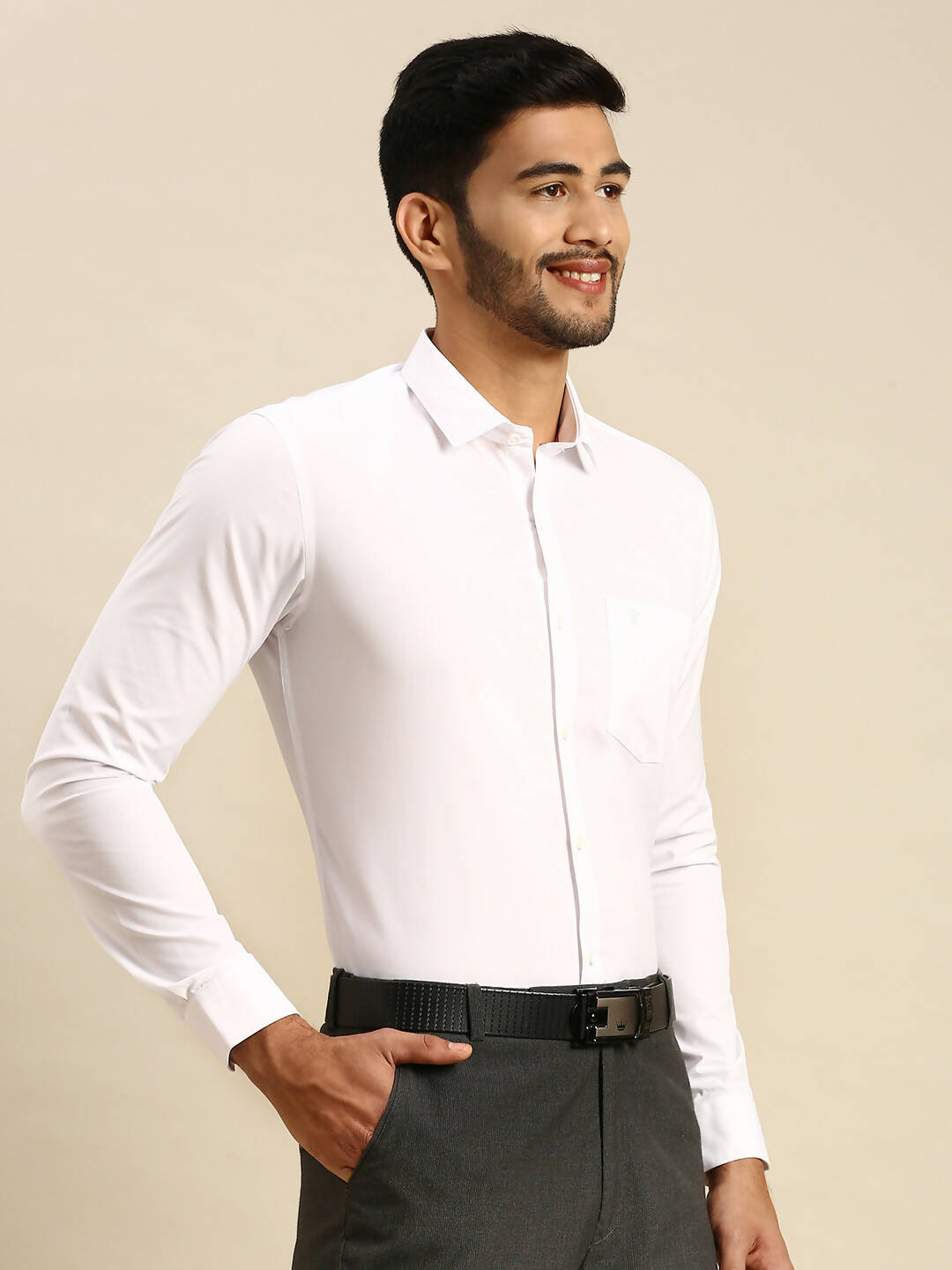 Ramraj Cotton Mens Full Sleeve Formal 100 % Cotton White Shirt