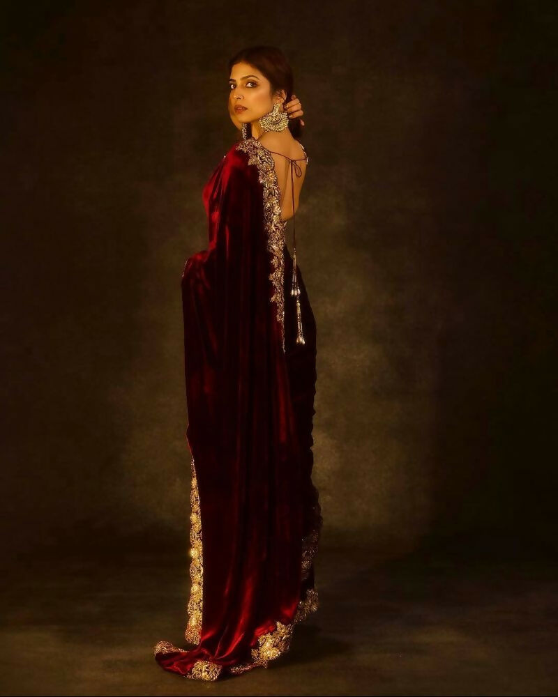 Joban Fashion Maroon 9000 Velvet Party Wear Sarees