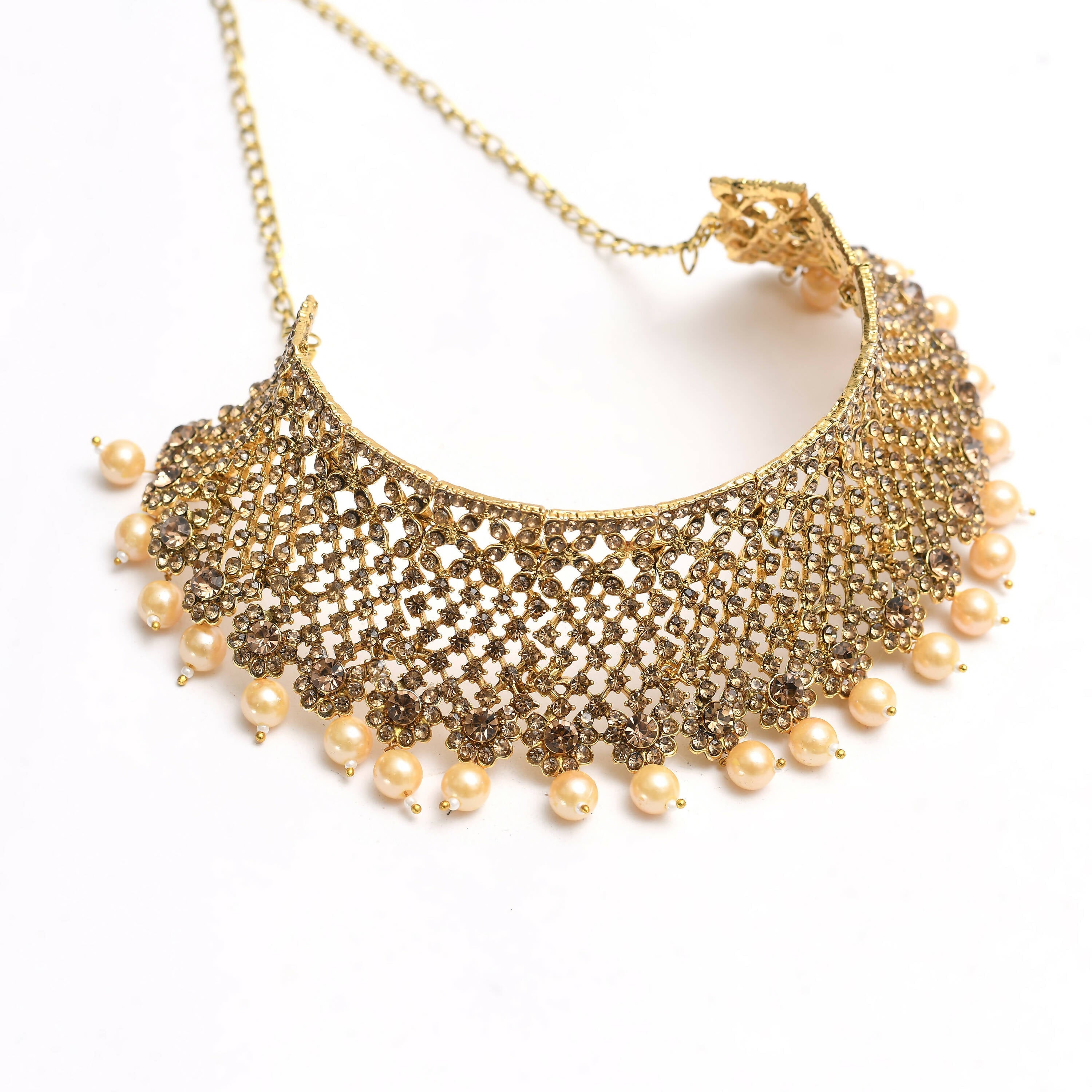 Mominos Fashion Johar Kamal Traditional Rajwadi Design Heavy Golden Color Necklace Set