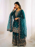 Teeya Creation Morpich Color Gymmi Silk Embroidery Work Wedding Wear Sharara Set
