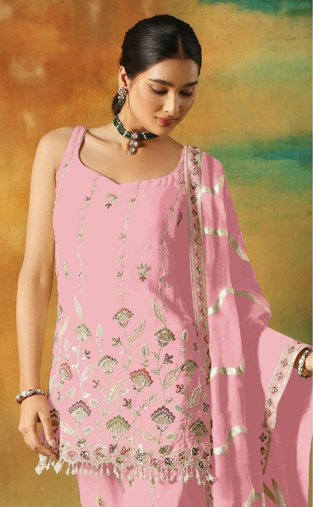 Anaita Baby Pink Heavy Fox Georgette Suit With Embroidery Work