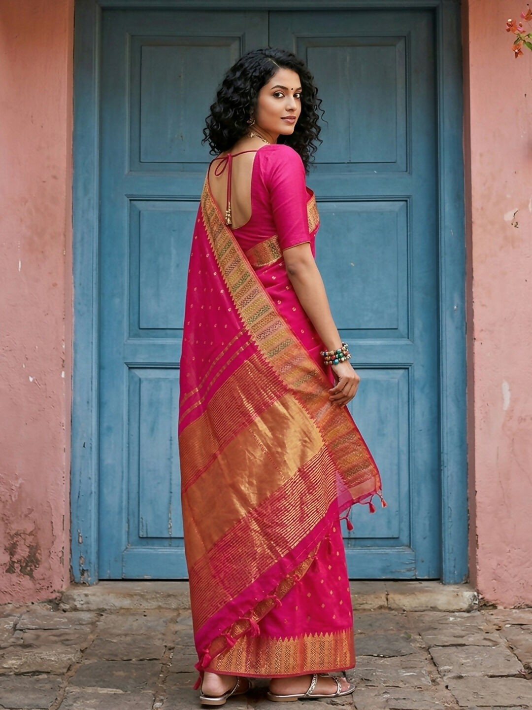 Shree Shyam Fashion Pink Silk Blend Saree