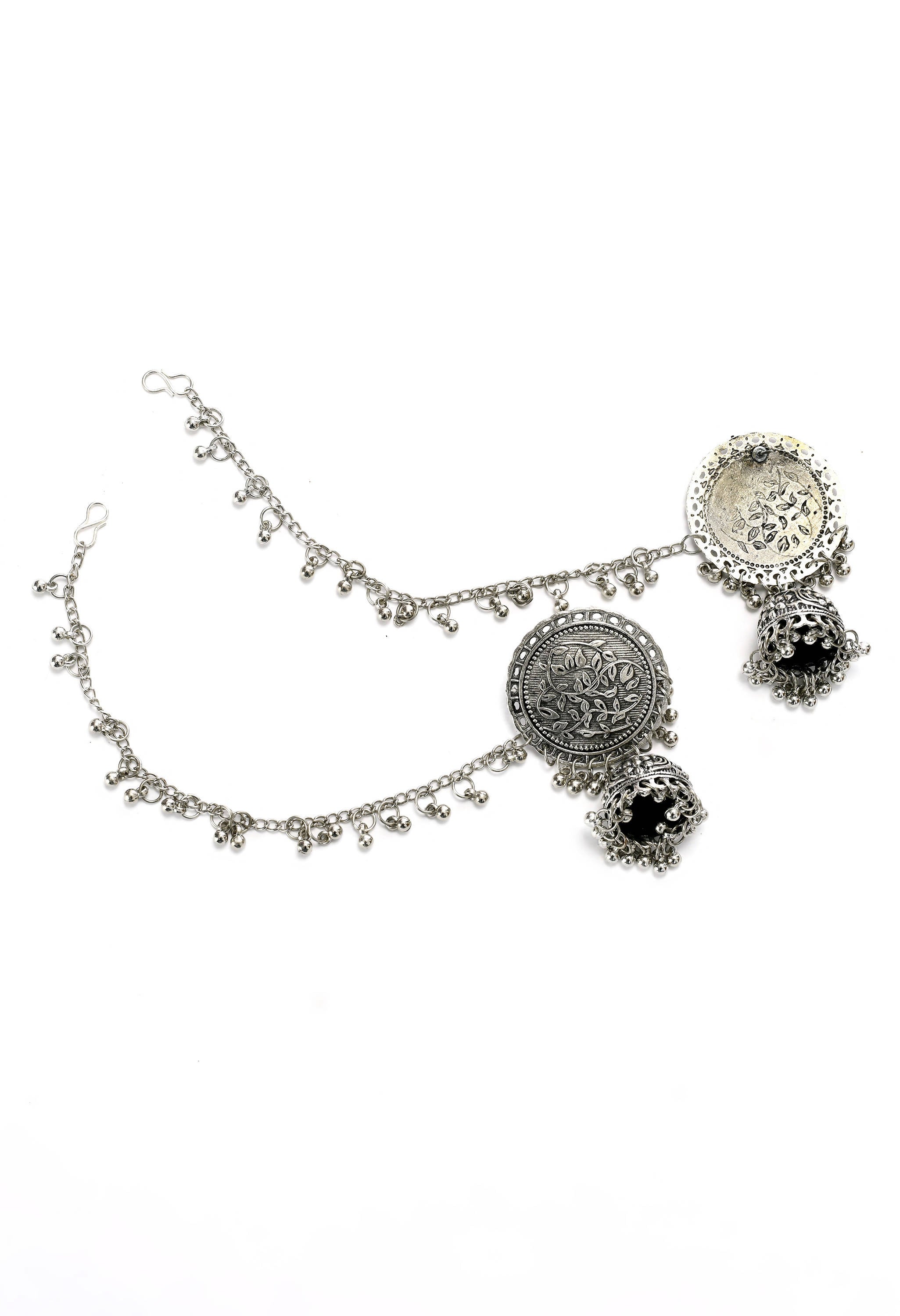 Mominos Fashion Johar Kamal Trendy Oxidized Silver Plated Bahubali Jhumkas