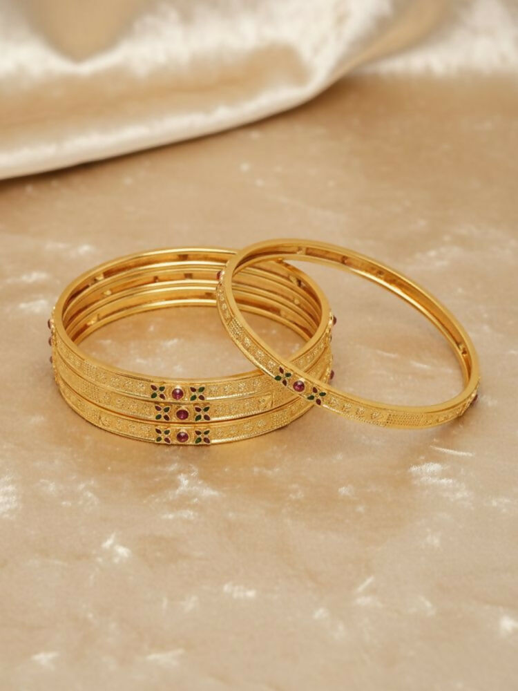 NVR Women Set of 4 Gold Plated Artificial Stone Bangle