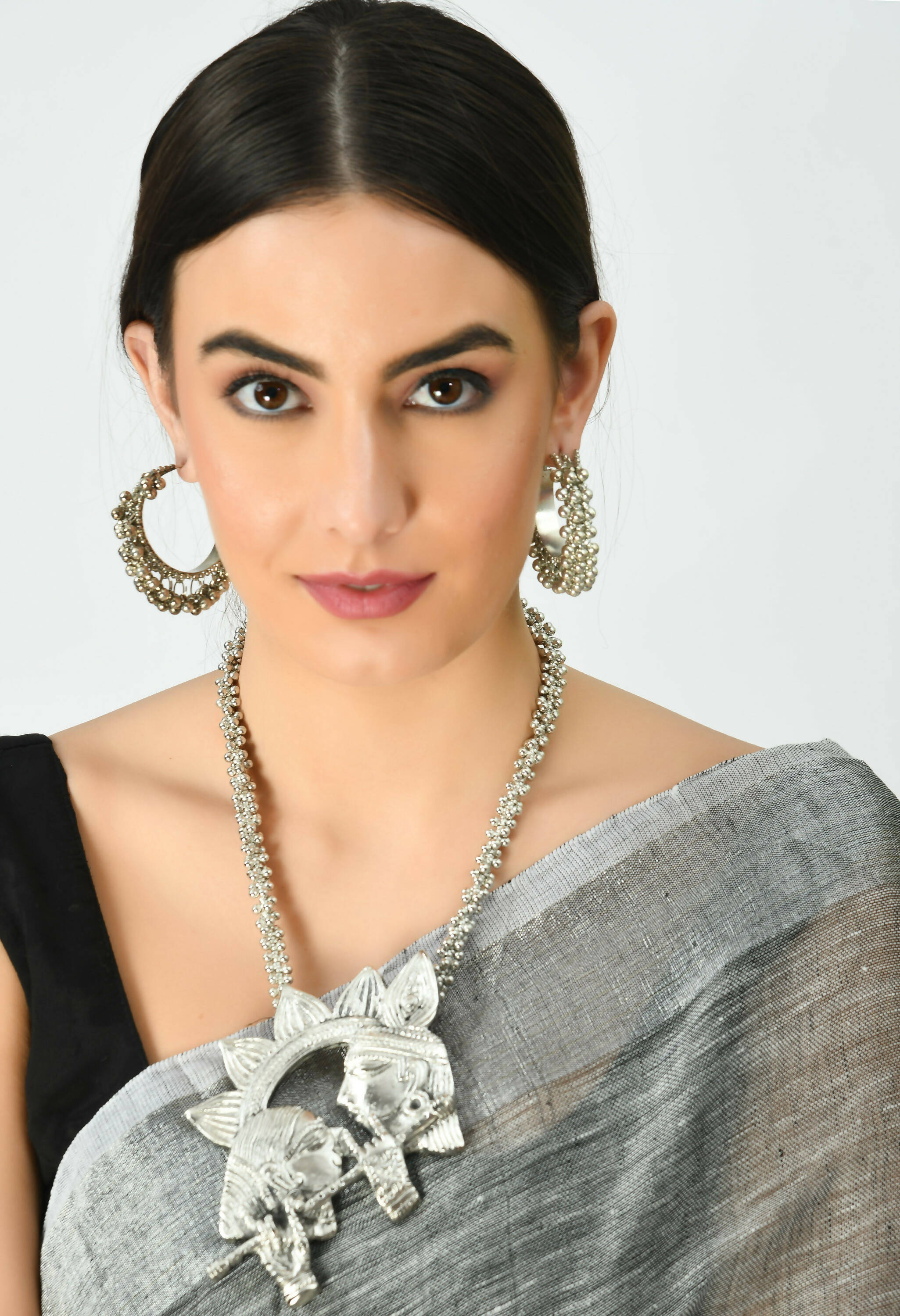 Mominos Fashion Johar Kamal Oxidised Silver-Plated Brass Finish Radha Kishan Long Necklace For Women (Silver)
