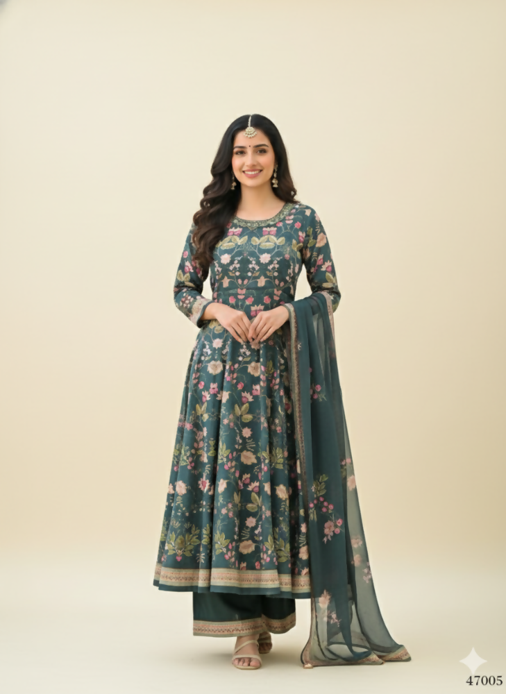 Functional Designer Green Jam Silk Anarkali suit with Dupatta-Anbazaar