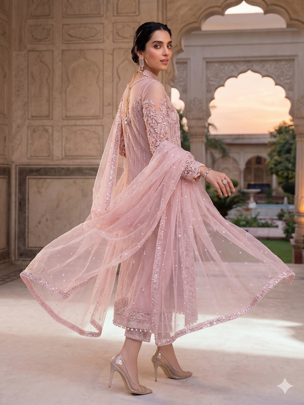Teeya Creation Womens New Soft Net With Heavy Embroiedery With Sequence Work Pink Kurta Set