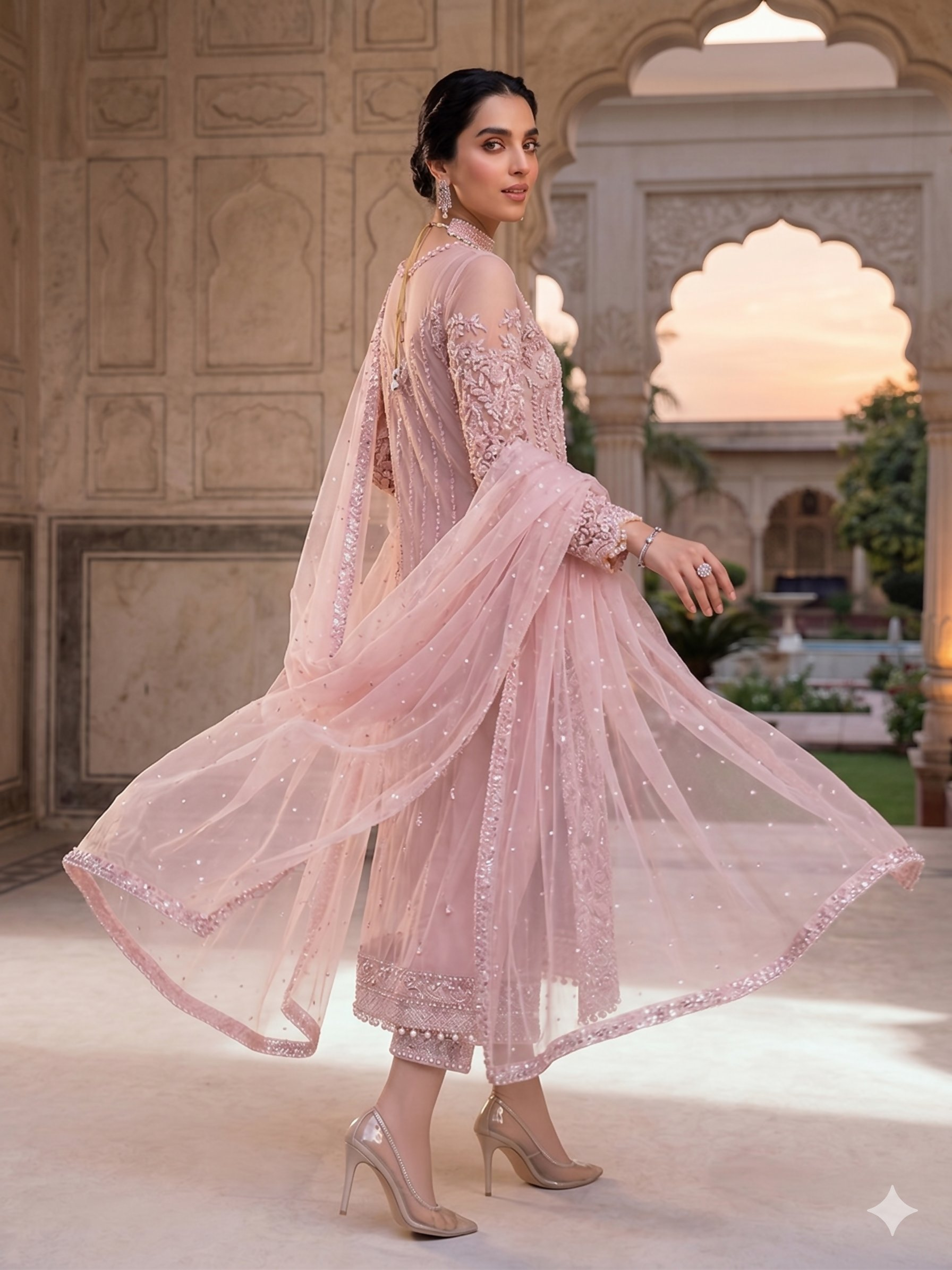 Teeya Creation Womens New Soft Net With Heavy Embroiedery With Sequence Work Pink Kurta Set