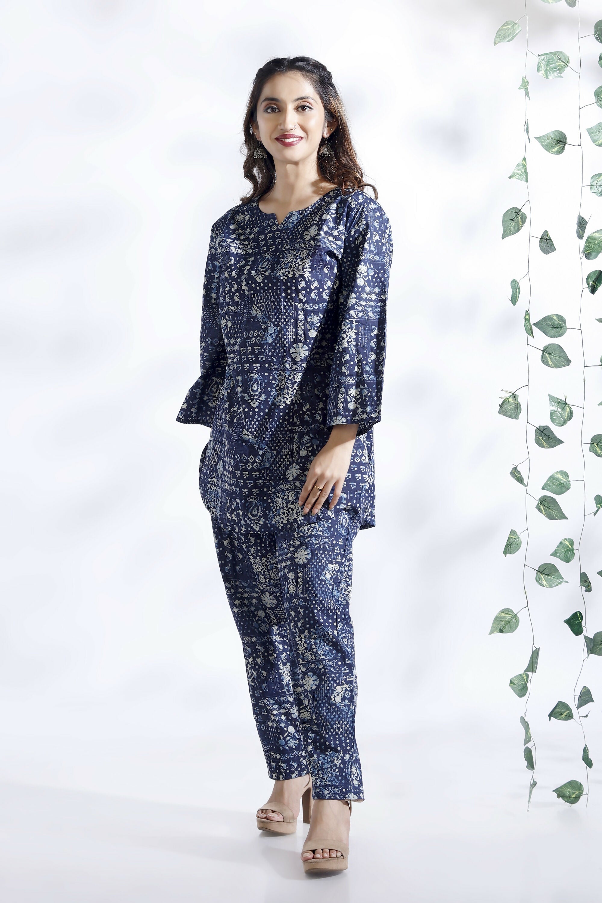 Breathables Abstract Cotton Co-Ord Set – Blue