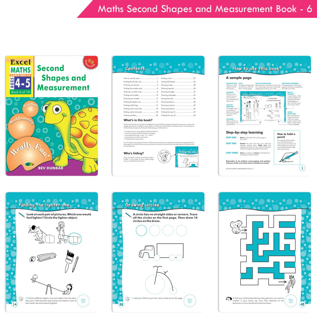 Excel Maths Early Skills Ages 4-5 Year Books for Junior kg| Set of 3| Learn Numbers Add & Take Away, Shapes, Measurement