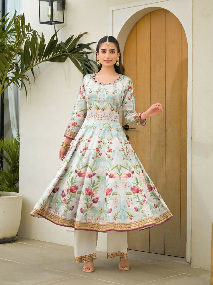 Functional Designer Sky Jam Silk Anarkali suit with Dupatta-Anbazaar