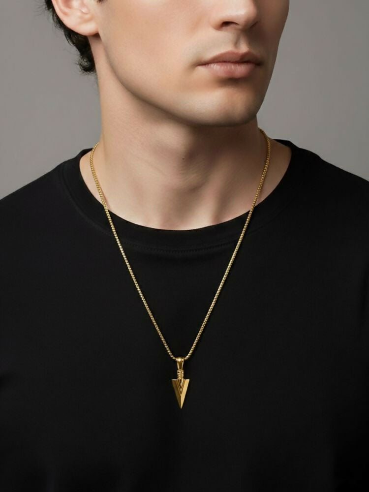 NVR Men's Arrow Shaped Gold Plated Pendant with Chain