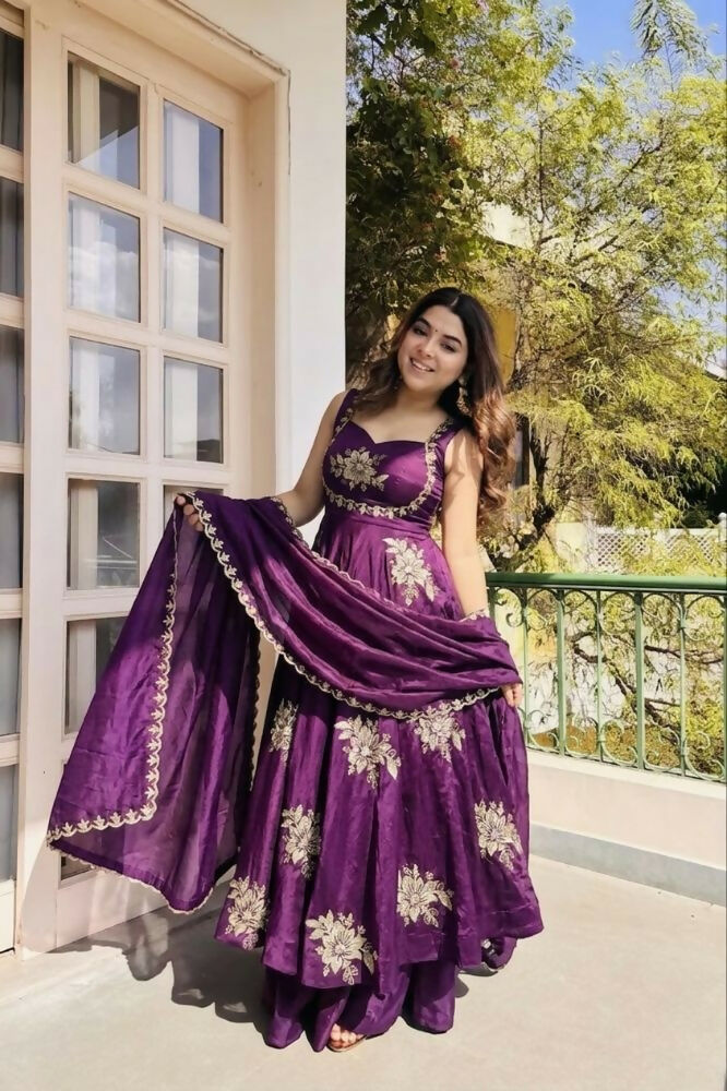 Teeya Creation New Womens Trendy Embroidery Sequence Work Purple Kurta Set