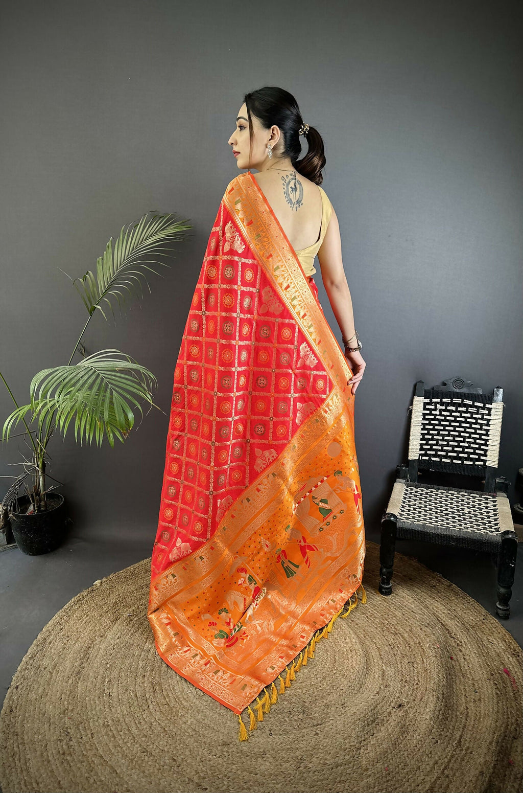 Joban Fashion Red Geometric Pattern Soft Silk Patola Saree