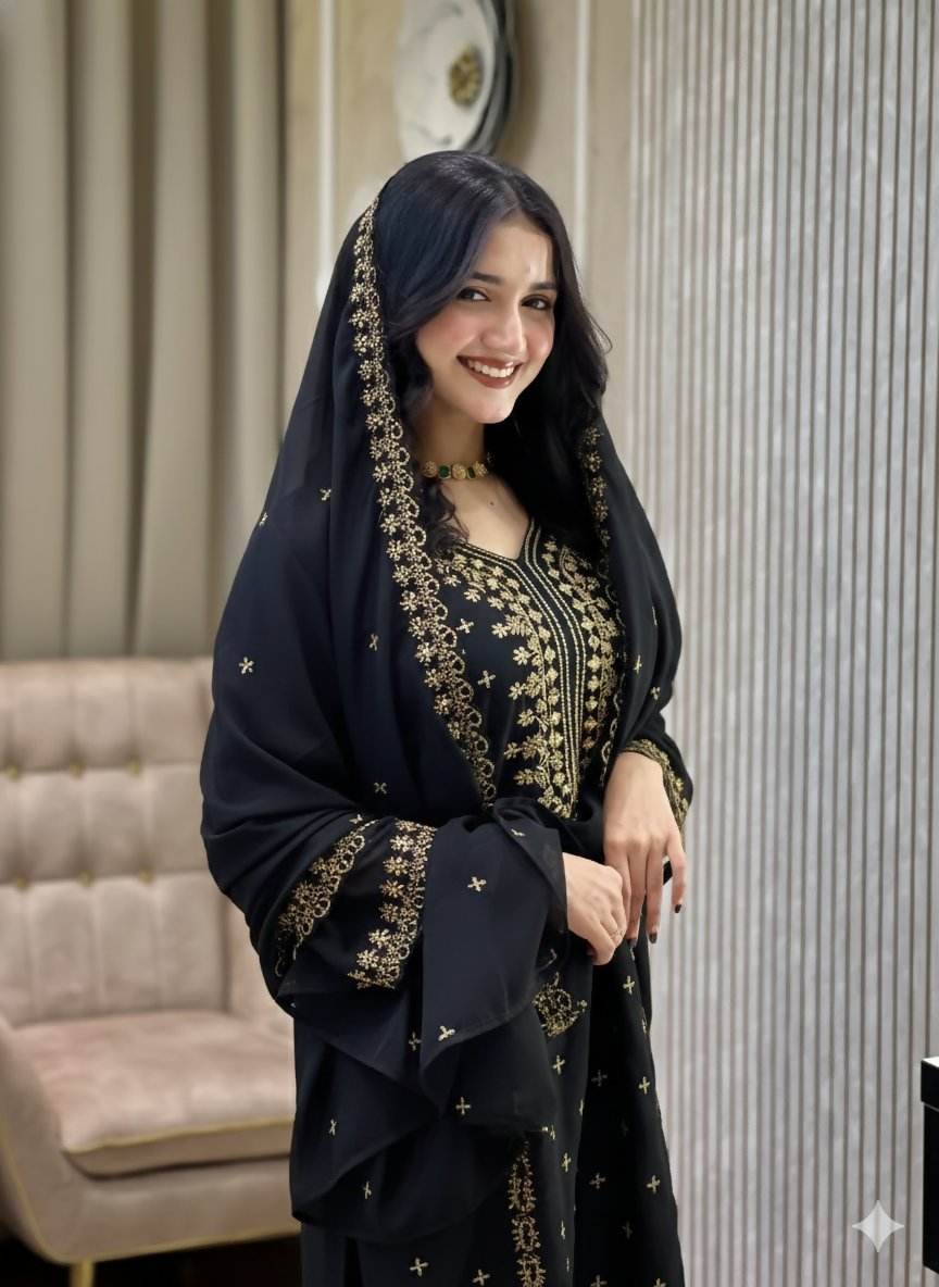 Teeya Creation Black Color Faux Georgette Embroidery Work Party Wear Salwar Suit