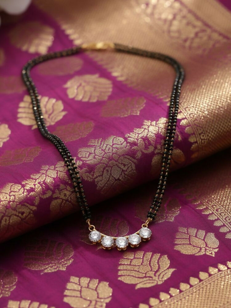 NVR Women Gold Plated Black Beaded Mangalsutra