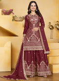 Prazu Fashion Maroon Crepe Silk Sequin Embroidered Sharara Suit