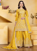 Prazu Fashion Yellow Crepe Silk Sequin Embroidered Sharara Suit