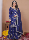 Prazu Fashion Blue Vichitra Silk Sequin Embroidered Sharara Suit