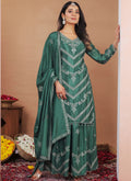 Prazu Fashion Sea Green Chinon Silk Sequin Embroidered Sharara Suit