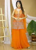 Prazu Fashion Orange Georgette Sequin Embroidered Sharara Suit