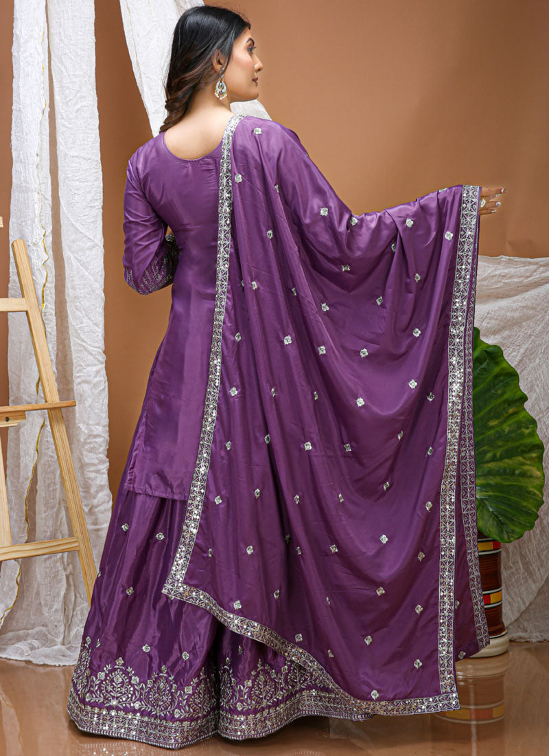 Prazu Fashion Lavender Crepe Silk Sequin Embroidered Sharara Suit