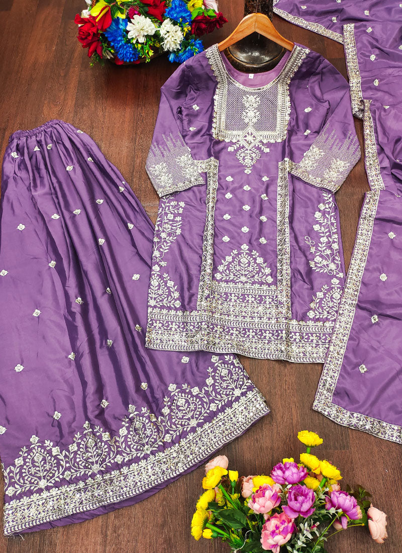 Prazu Fashion Lavender Crepe Silk Sequin Embroidered Sharara Suit