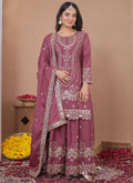 Prazu Fashion Onion Pink Crepe Silk Sequin Embroidered Sharara Suit