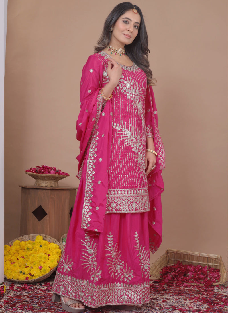 Prazu Fashion Pink Crepe Silk Sequin Embroidered Sharara Suit