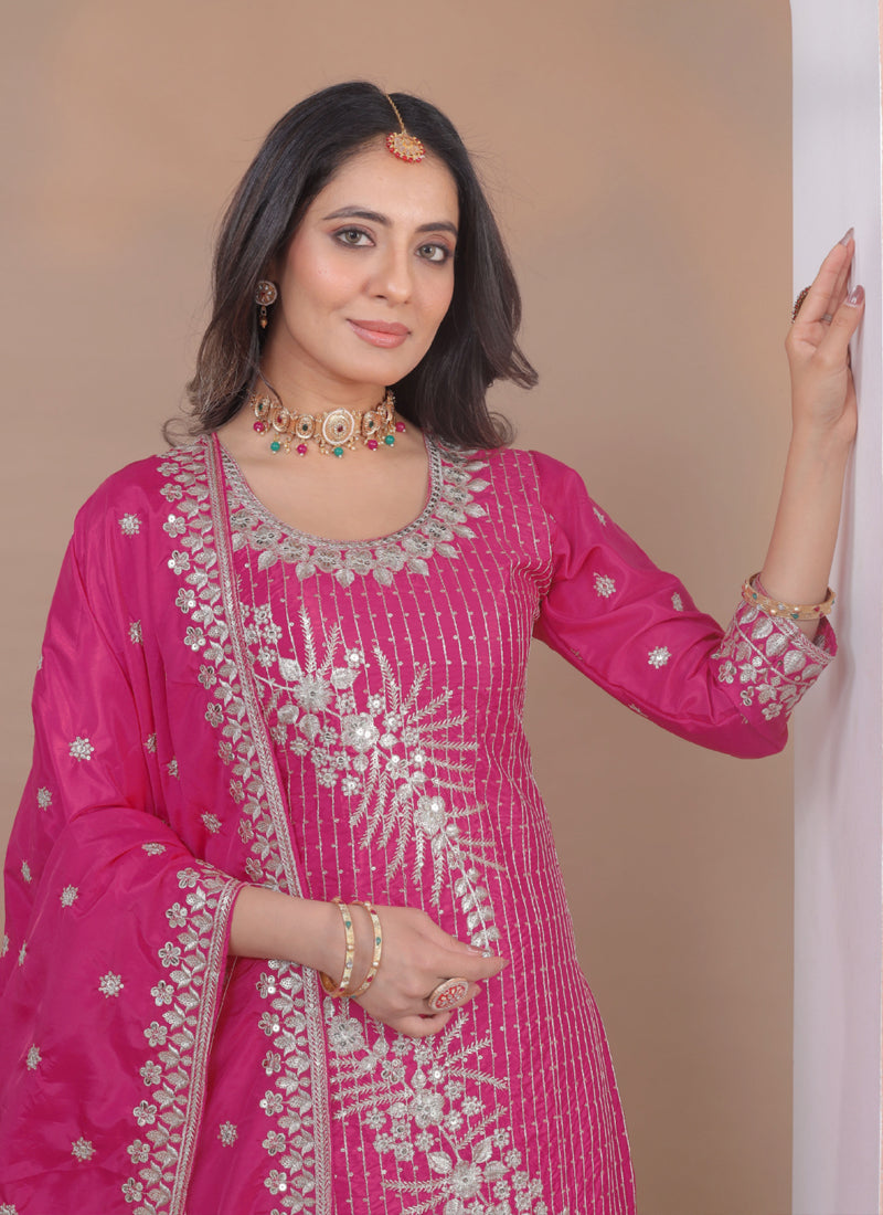 Prazu Fashion Pink Crepe Silk Sequin Embroidered Sharara Suit