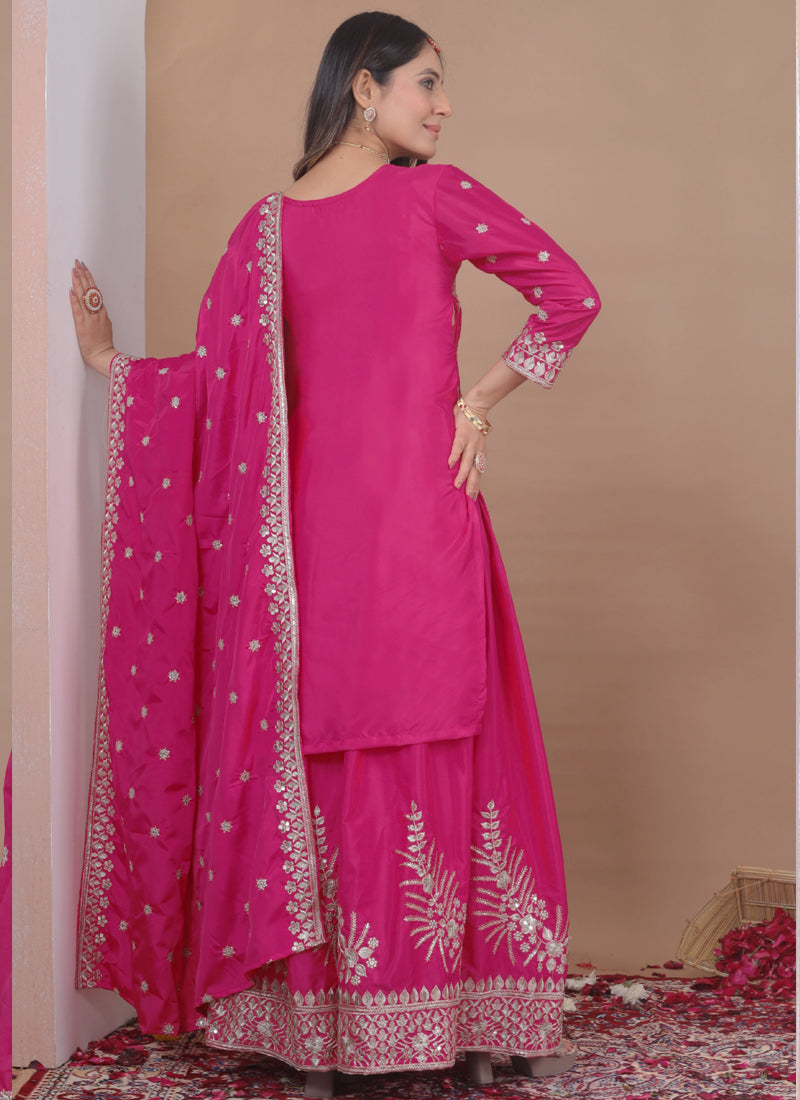 Prazu Fashion Pink Crepe Silk Sequin Embroidered Sharara Suit