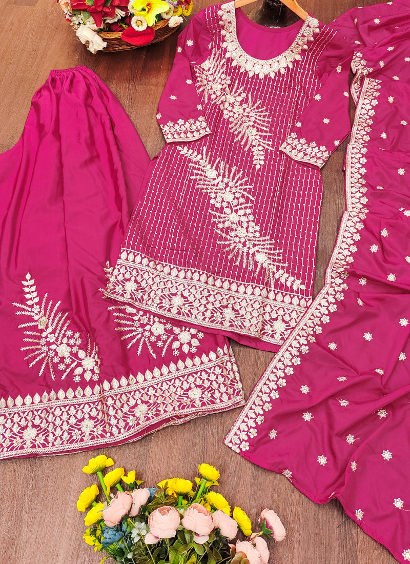 Prazu Fashion Pink Crepe Silk Sequin Embroidered Sharara Suit