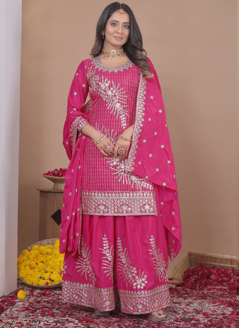 Prazu Fashion Pink Crepe Silk Sequin Embroidered Sharara Suit