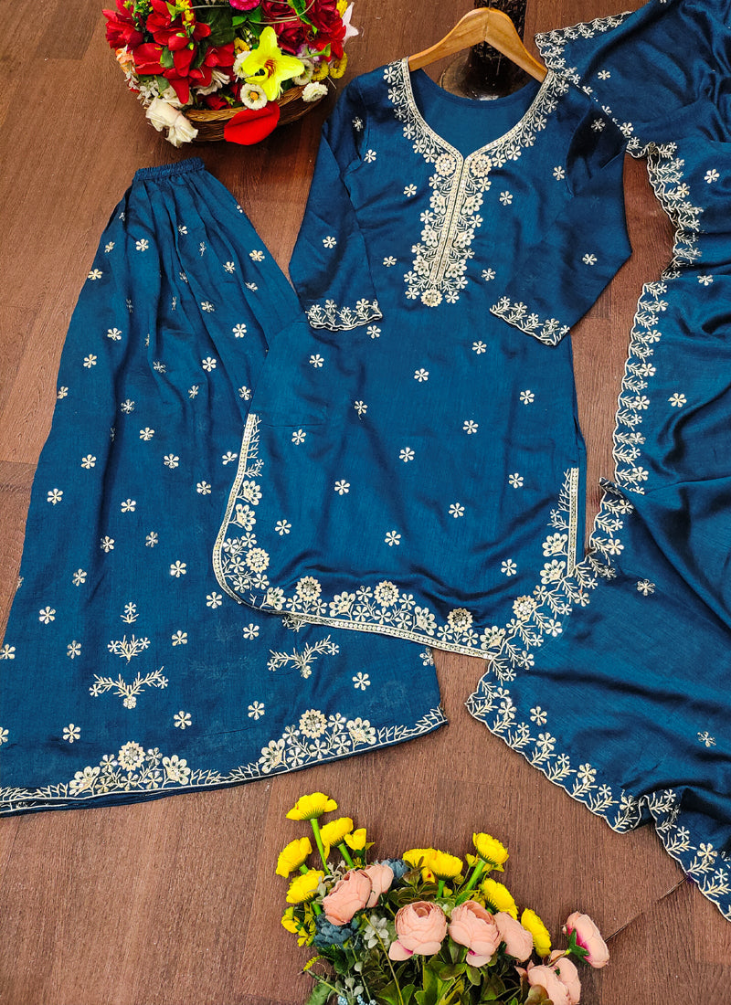 Prazu Fashion Royal Blue Vichitra Silk Sequin Embroidered Sharara Suit