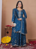 Prazu Fashion Royal Blue Vichitra Silk Sequin Embroidered Sharara Suit