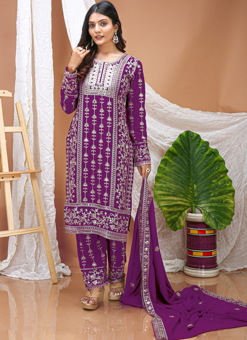 Prazu Fashion Violet Georgette Sequence Embroidered Salwar Suit
