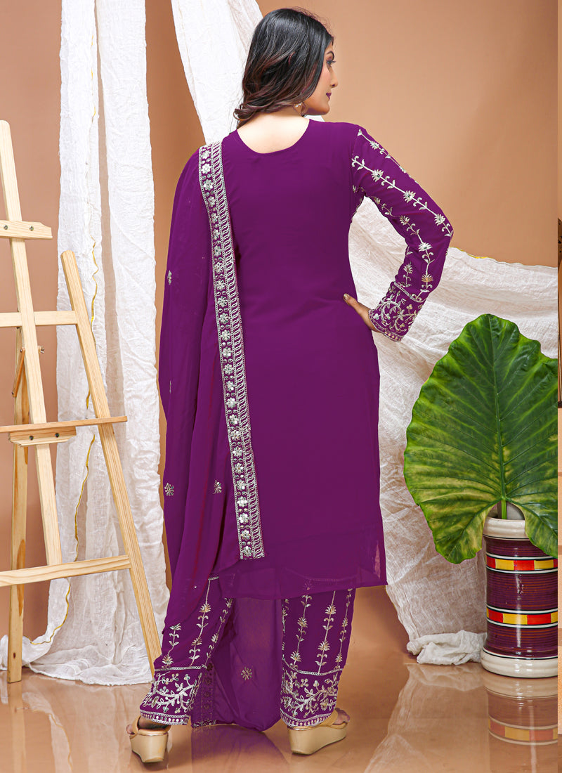 Prazu Fashion Violet Georgette Sequence Embroidered Salwar Suit