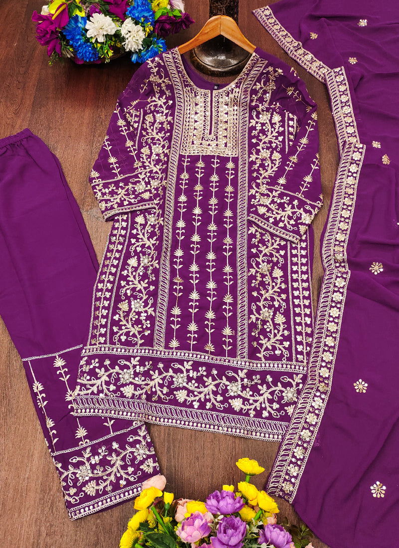 Prazu Fashion Violet Georgette Sequence Embroidered Salwar Suit