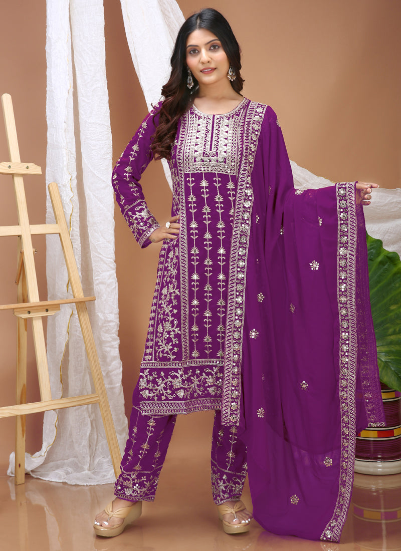 Prazu Fashion Violet Georgette Sequence Embroidered Salwar Suit