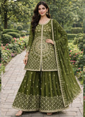 Prazu Fashion Mehendi Chinon Silk Sequin Embroidered Sharara Suit