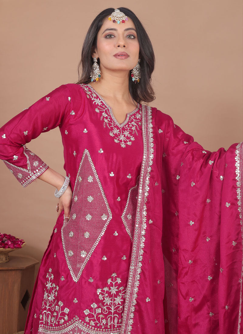 Prazu Fashion Pink Chinon Silk Sequin Embroidered Sharara Suit